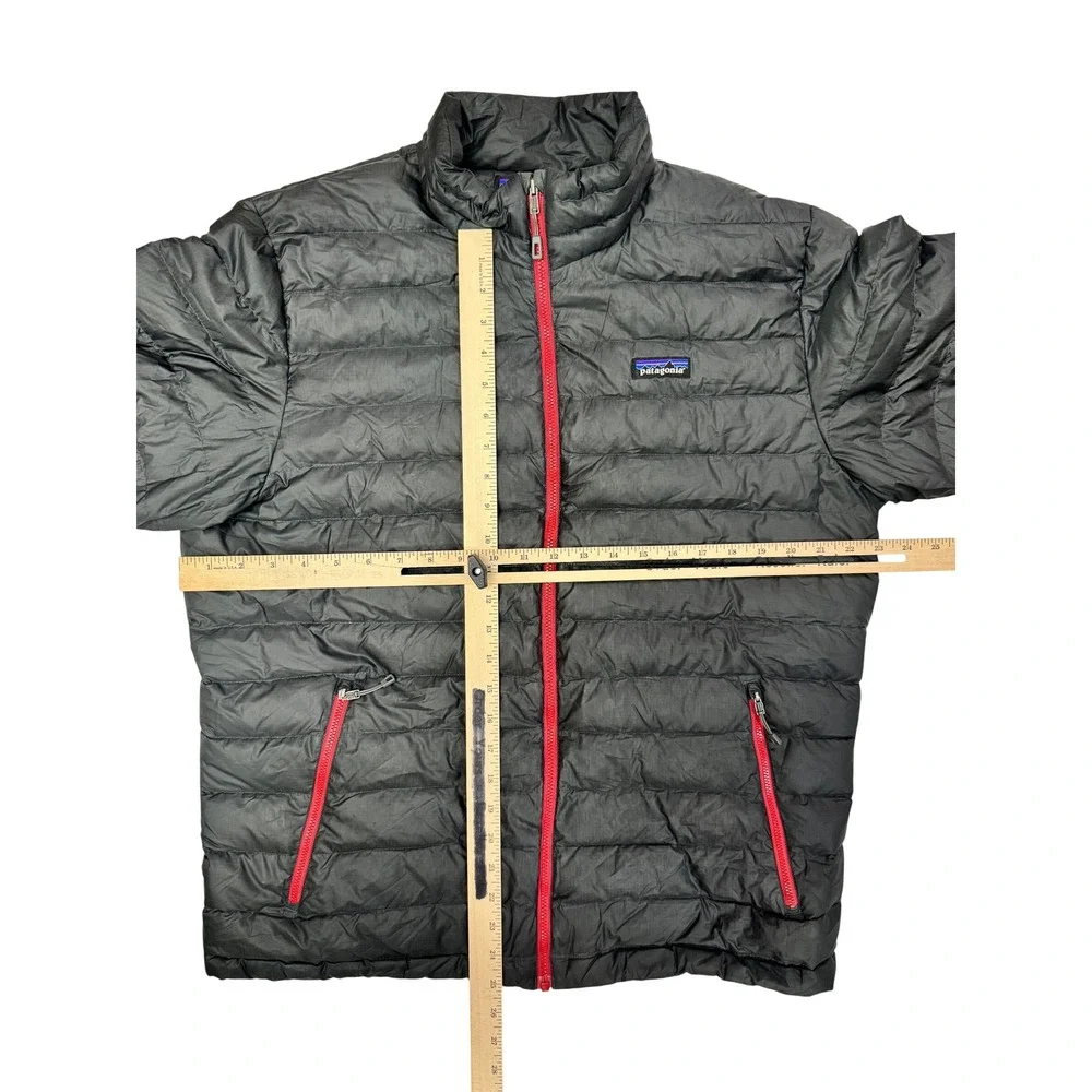 Patagonia Mens Down Sweater Jacket Black Red Full Zip Puffer Large